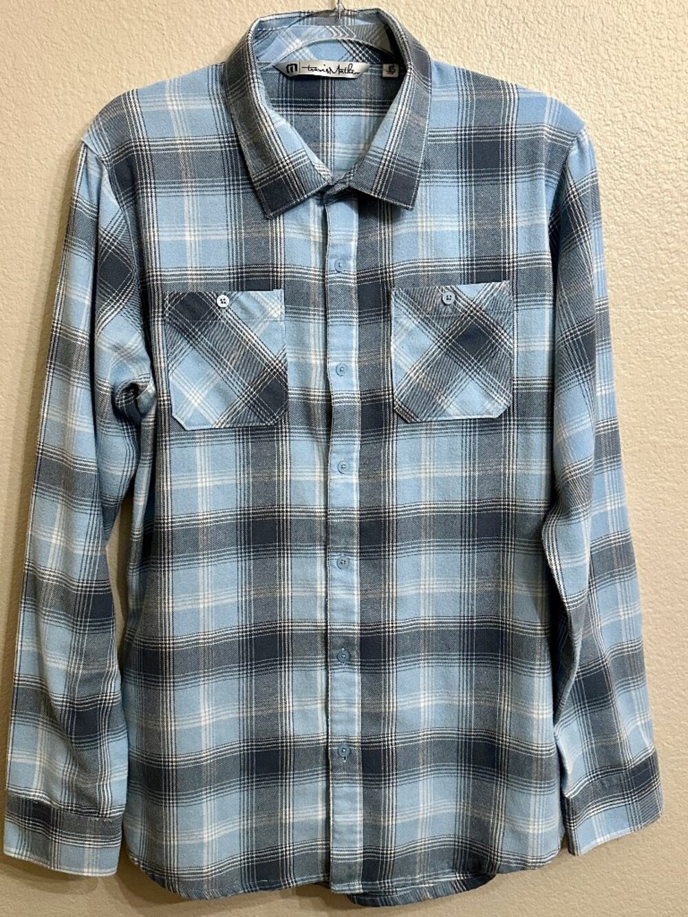Travis Mathew Blue Plaid Flannel Button-Down Shirt Size L